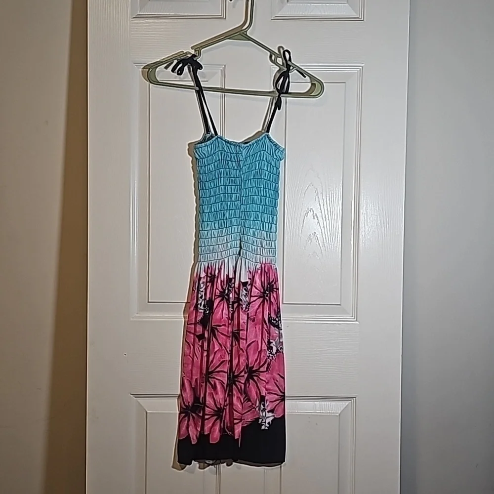 Tropical Print Elastic Top Dress Adjustable Shoulder Ties Size M